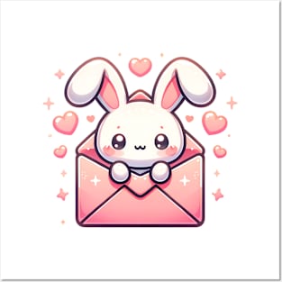 Bunny Love Letter - Kawaii Bunny in Envelope Posters and Art